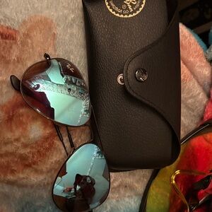 Ray-Ban Black Aviator Sunglasses with Blue Lenses